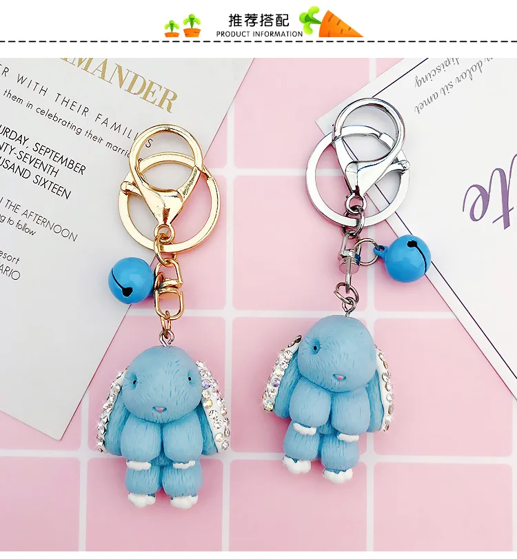 South Korea Creative Cute Diamond Set Bunny Doll Keychain Women's Trend WOMEN'S Bag Key Chain Pendant Wholesale