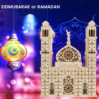 

Wooden Ramadan Countdown Calendar DIY Wood Ramadan Decoration Led Wooden Calendar Crafts Desktop Crafts Office Home Decoration