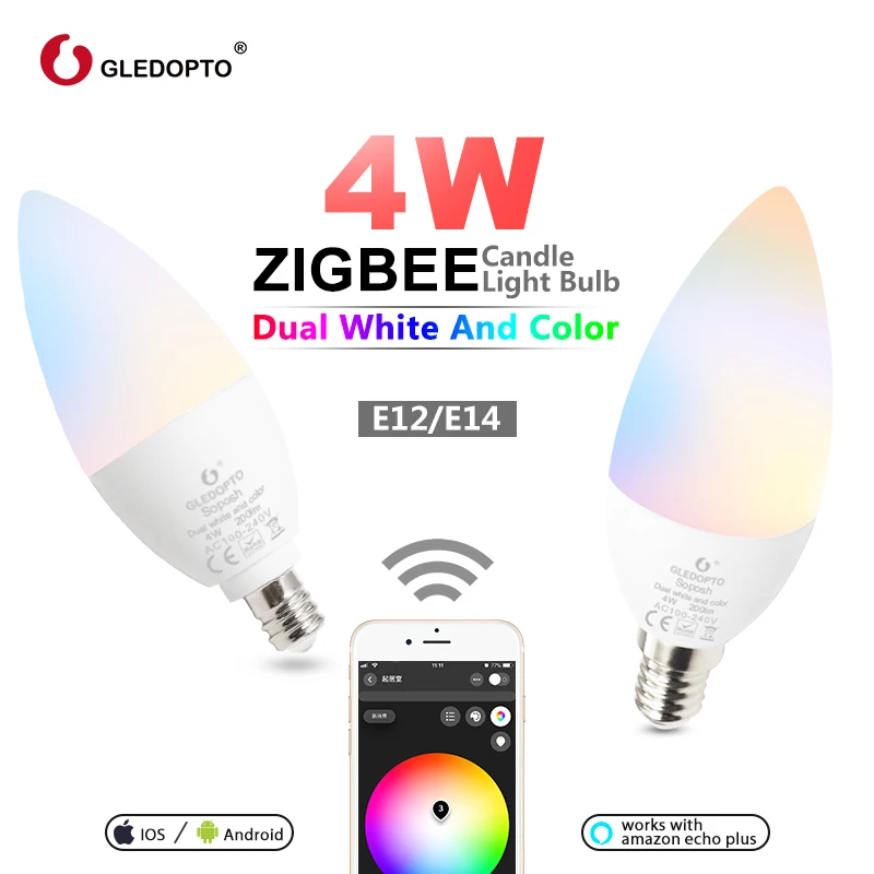 G светодиодный OPTO Zigbee RGB+ CCT светодиодный 4 Вт светильник E12/E14 декоративная лампа с регулируемой яркостью совместима с Amazon Echo Plus AC