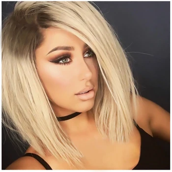 

HUAYA Short Bob Black Blonde Ombre Wigs for Women Natural Looking Heat Resistant Synthetic Girl Cosplay Daily use Hair Wigs