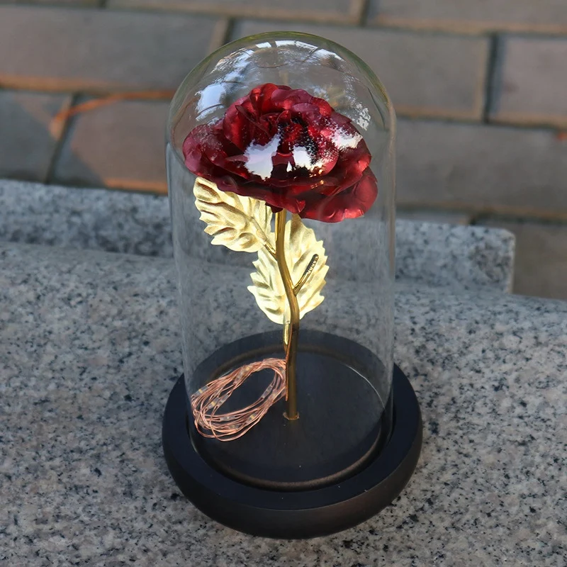 Ночной светильник из искусственной золотой фольги с розами без батареи светодиодный светильник со стеклянным куполом на деревянной основе лучший подарок для женщин Gi