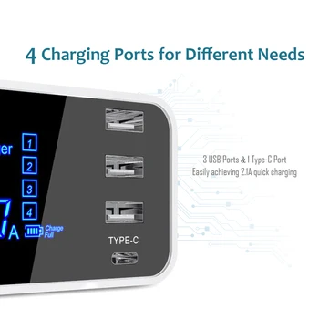 

Hot Digital USB Charger 4A with 3 USB Ports & 1 Type-C Port LCD Display Desktop Charging Station Compatible for iOS & Android