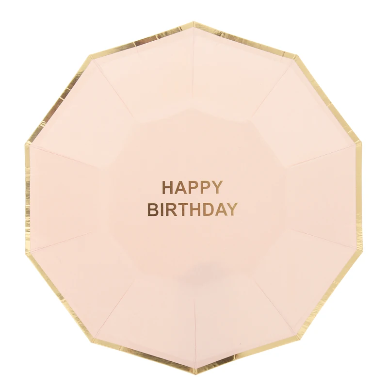 

10 pcs 7inch Gold Foil Pink Birthday Wedding Party Supplies Decoration Cake Dish Disposable Paper Plates Baby Shower Favors