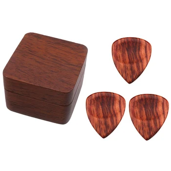 

Durable Wooden Guitar Bass Plectrums with Wooden Box Musical Instrument Accessory Wood Picks Suitable for Guitars Bass Mandolin