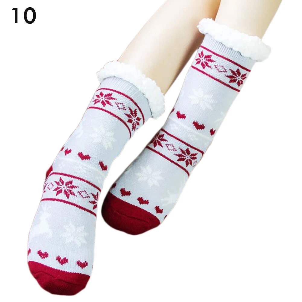 10 1 pair Winter Women Thick Plush Soft Warm Knitted Socks Girls Cozy Fleece-lined Snow Pattern Xmas Gift Floor Socks High Quality - Цвет: 10