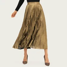 Новая женская мода Высокая талия плиссированная Золотая пляжная юбка одежда для всех леди повседневные эластичные юбки