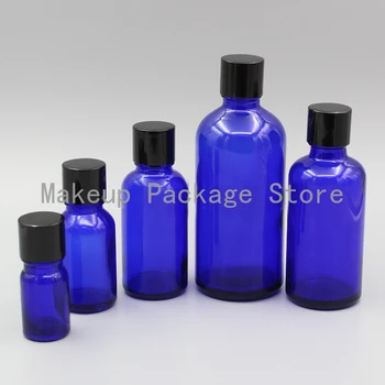 

2/10pcs 5ml 10ml 15ml 20ml 30ml 50ml 100ml Blue Glass Essential Oil Bottles with Black Aluminum Cap Makeup Refillable Container