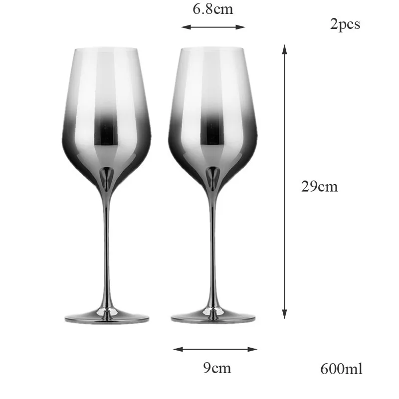2pcs 600ml cups Высококачественный гальванический красный бокал для вина, кружка серый стеклянный бокал чашки хрустальные бокалы шампанского отель посуда для вечеринки свадебный подарок - Цвет: 2pcs 600ml cups