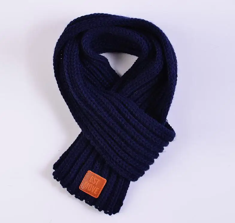 Navy scarf Зимние Детские шарфы для маленьких мальчиков и девочек, шарф/шапка, однотонный мягкий шарф, воротник, детское эластичное кольцо, зимняя вязаная/Рождественская шапка - Цвет: Navy scarf