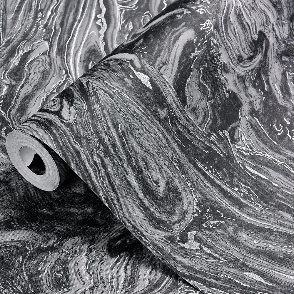 装飾的な幾何学的な壁紙 モダンなスタイル メタリック グレー シルバー ブラック リビングルーム ベッドルームの抽象的なデザインの壁紙 壁紙 Aliexpress