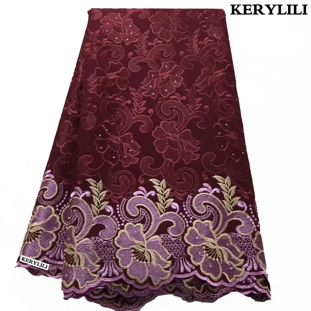 Wine red Новое поступление африканская швейцарская вуаль кружевная ткань в швейцарском стиле высокого качества фуксия розовый хлопок швейный Материал 5 ярдов KRL-32266 - Цвет: Wine red