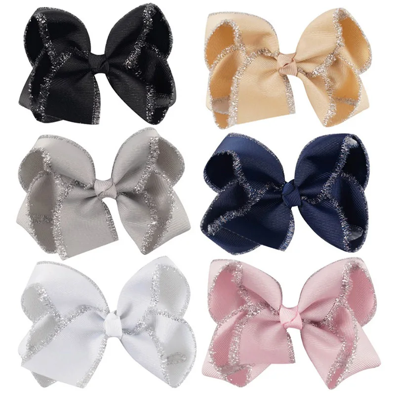 2 шт./лот " Детские однотонные аксессуары для волос ленты Hairbow с зажимами блестящие, ручной работы бант для волос для девочек Головные уборы