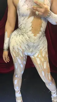 

Female Singer Djds Guest Gogo Sexy Inexperienced Costume Lady White Angel Wings Long Sleeve One-piece Pants Performance Costume