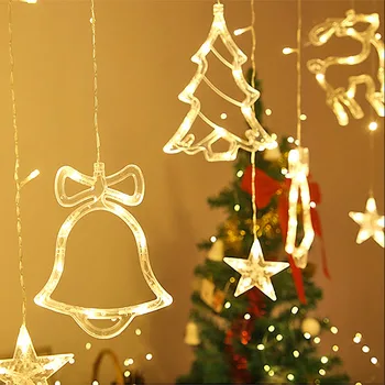 220V Led Kerstverlichting Led 3M Gordijn Licht Krans Bell Herten Ster Fairy Light Garland String Verlichting Voor nieuwe Jaar Thuis Decors
