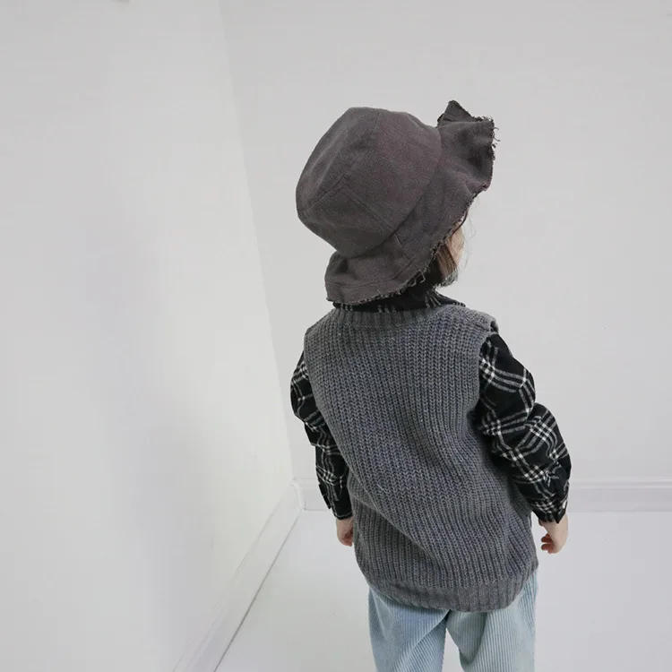 Minkymom/детская одежда из Южной Кореи; сезон осень-зима; Новые товары; детский жилет из искусственной пряжи с вырезом лодочкой и разрезом
