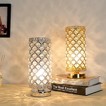 

Bedroom Bedside Lamp Eye Protection Living Room Hotel Creative LED Modern Touch USB Gold Crystal Table Lamp