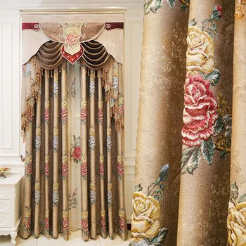 

European and American luxury villa embroidered curtains classic custom high-quality curtains for living room bedroom kitchen