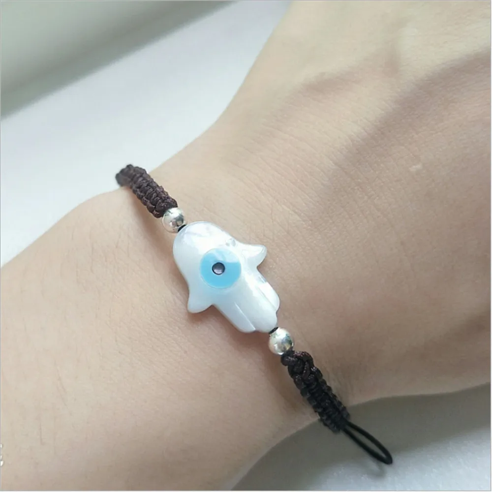 5 шт./лот, плетеный вручную браслет, ракушка, дьявольский глаз, S925 Стерлинговое Серебро, Европейская и американская мода, мужской и женский браслет