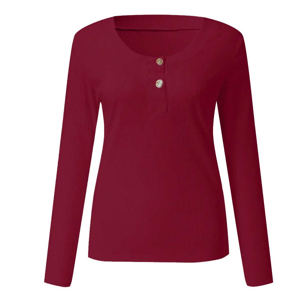 

Women's Fashion Winter Solid Color Round Neck Button Top Blouse 8.15