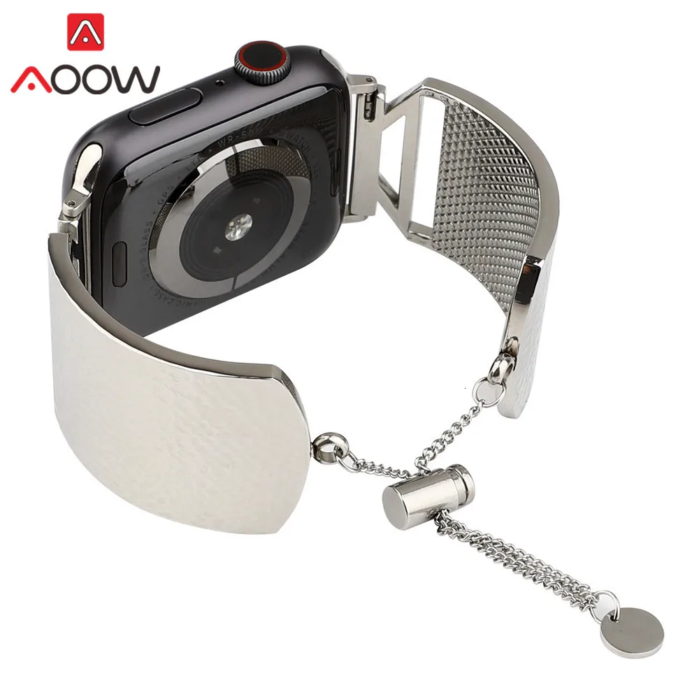 Браслет из нержавеющей стали для Apple Watch 38 мм 42 мм 40 мм 44 мм тиснение металла ремешок для часов Ремешок для iwatch 1 2 3 4