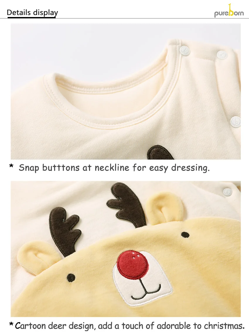 Детский комбинезон для новорожденных мальчиков и девочек с рисунком рождественского оленя, стеганый хлопковый комбинезон унисекс с подкладкой, зимняя одежда