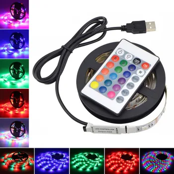 

RGB 5050 SMD LED Strip Light Flexible USB 12V 60LEDS/M 0.5/1/2/3/5M LED Tape Diode feed tiras Ribbon 24 Keys RGB Controller