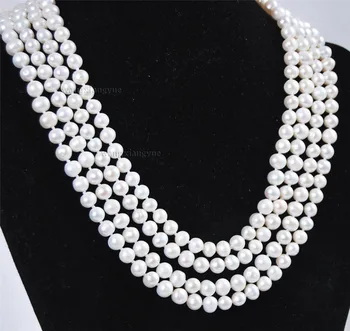 

4Rows 7-8MM Natural White Akoya Cultured Pearl Fashion Jewelry Necklace