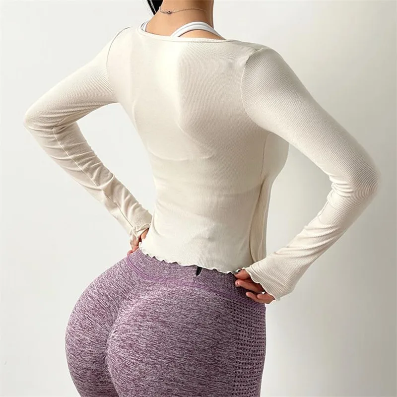 Mermaid Curve Sexy Pilates Yoga Shirt Female Long Sleeve Lace-Up Bandage Sports Tops Running Quick Dry Slim Dance Yoga Clothes