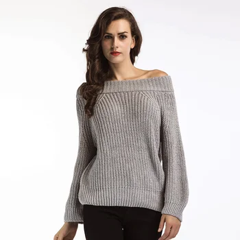 

2019 Autumn Winter Fashion Sexy Off Shoulder Slash Neck Women Pullover Sweater Knitted Ladies Long Sleeve Loose Sweater Female