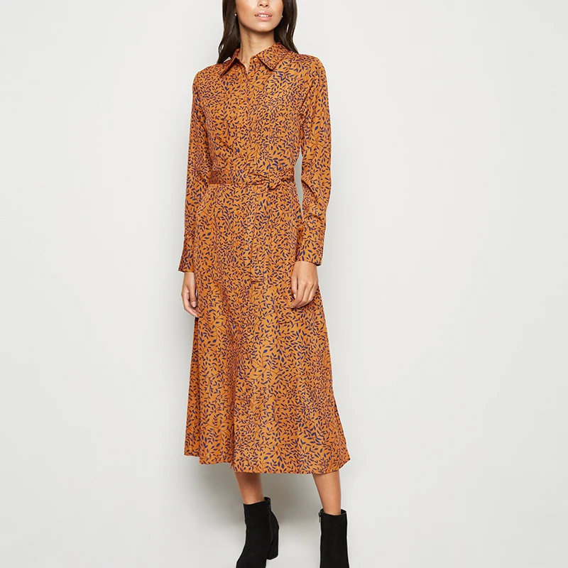 Платье рубашка Aachoae женское с длинным рукавом офисное платье принтом винтажное