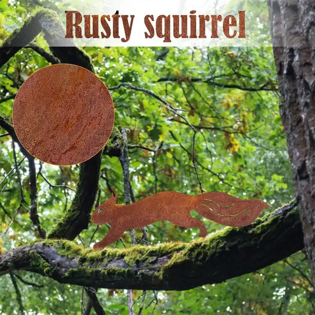 Fém Rozsda Mókus Dekoráció Kerti Sziluett Favanás Művészeti Dísz Finom Állati Fa - Image 2