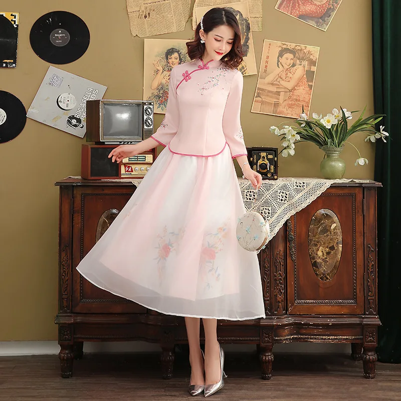 SHENG COCO Hanfu костюм традиционная китайская одежда Ретро Вышивка женский розовый костюм летний ансамбль женский стиль свежий