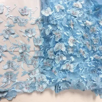 

1Y/lot 3D butterfly embroidery lace mesh fabric 3colours women dress wedding decoration