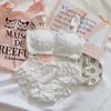 Wriufred Vintage lace bra sets fairy white button without rim lingerie set tube top embroidered underwear ruffled panties suit ► Photo 3/6