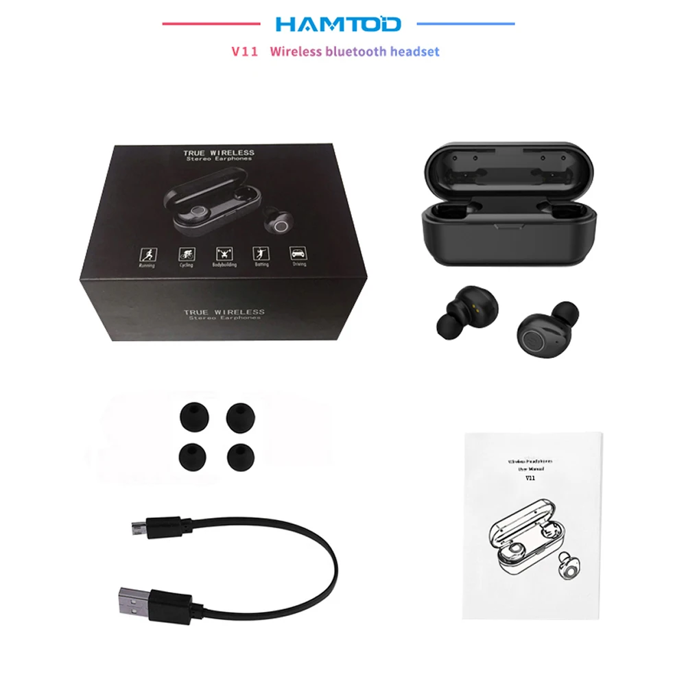 HAMTOD TWS V11 bluetooth 5,0 беспроводные наушники гарнитура спортивные с микрофоном для iPhone Android телефон шумоподавление