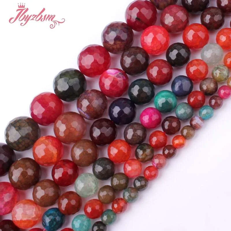 

6/8/10mm Faceted Round Cracked Multicolor Agates Natural Stone Beads Loose For DIY Necklace Bracelet Jewelry Making Strand 15"