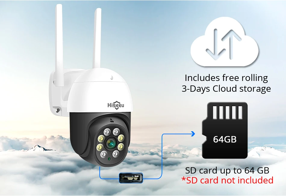 Hiseeu PTZ WIFI IP Dome 3MP Camera 2MP 1080P Outdoor Waterproof Security Speed Camera SD Card Wireless IP Camera App View Hiseeu PTZ WIFI IP Dome 3MP Camera 2MP 1080P Outdoor Waterproof Security Speed Camera SD Card Wireless IP Camera App View