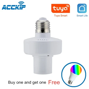 

ACCKIP WiFi Light Socket Voice Control Tuya Smart Life Smart Lamp Holder Remote Control Led Bulb Buy One and Get One Free
