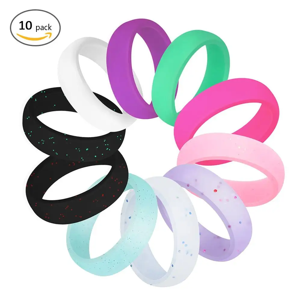 2.7mm Outdoor Silicone Glitter Ring Wide Narrow Type Couple Ring 10 PCS Thin Stackable Durable Comfortable Antibacterial Rubber