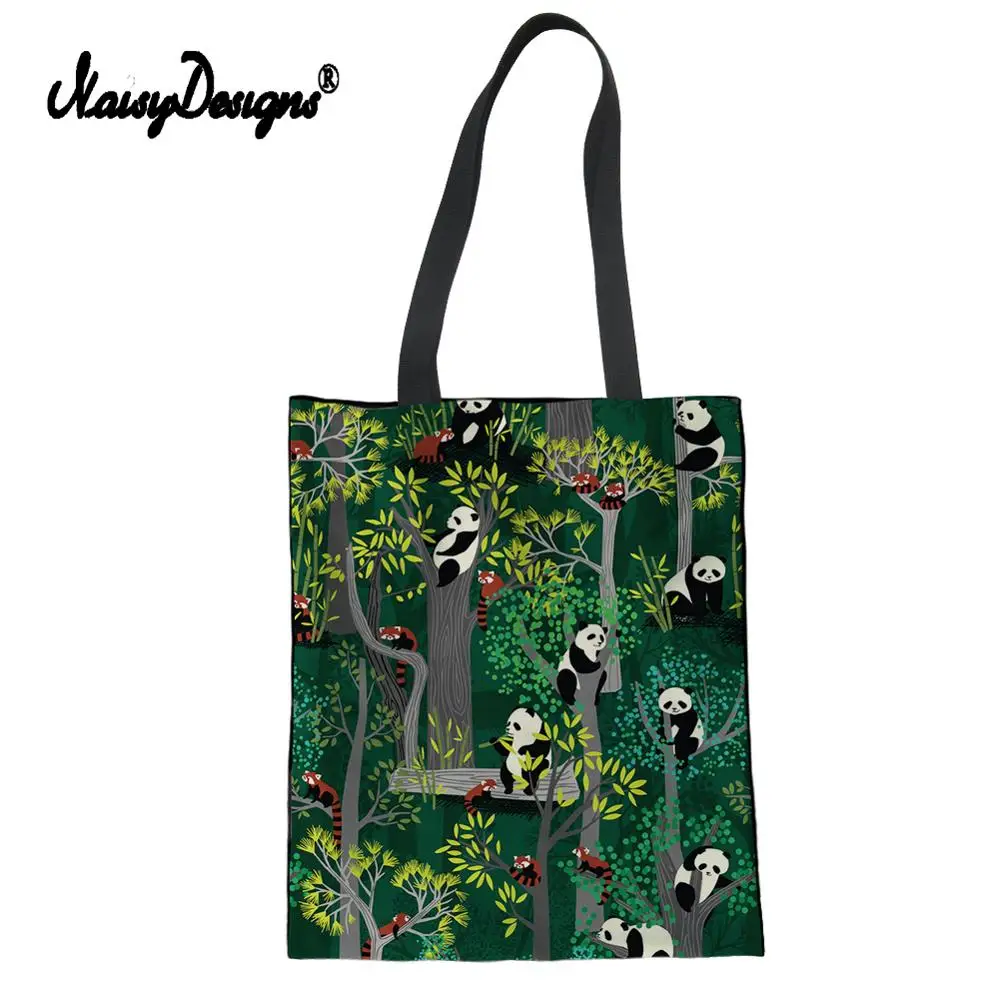 

NOISYDESIGNS Cute Panda Shopping Bag Canvas Women Rreusable Grocery Tote Pack College Students Shoulder Totes Dropshipping