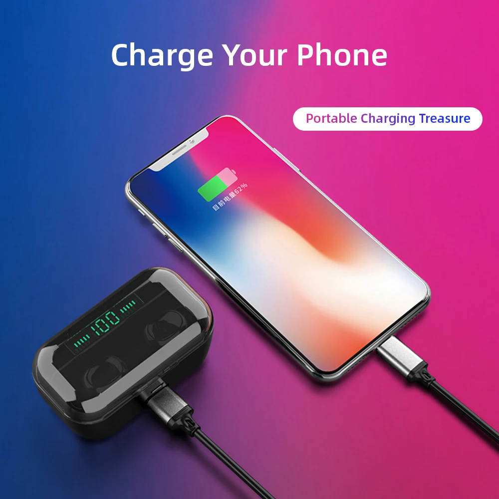 Phone Holder Bluetooth Earphone Power Bank LED Display Portable Sports For iPhone Huawei Earbuds Headset In Ear HD Stereo Call