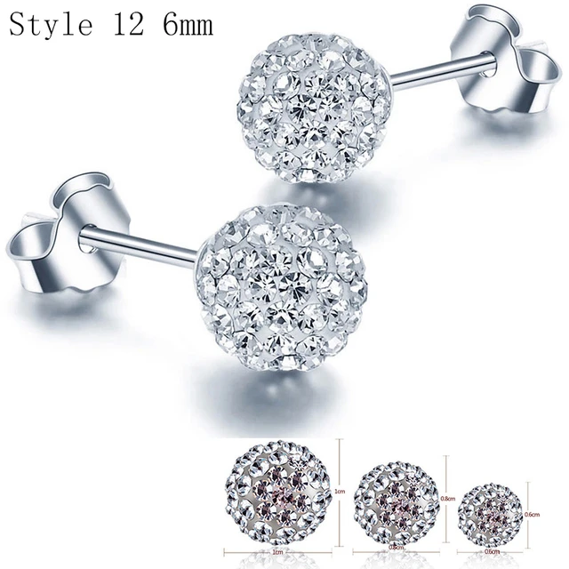 925 Sterling Silver Earrings Stud for Women Solid Silver Jewelry Earrings Bling CZ Zircon Stone Stud Brincos Bridal Wedding 12 6mm