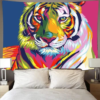 

Animal color tiger print tapestry cheap hippie wall hanging bohemian wall tapestry mandala wall oil painting style art deco