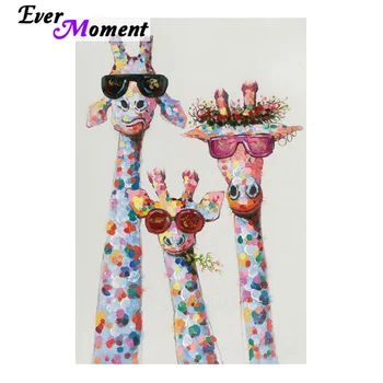 

Ever Moment Diamond Painting Full Drill Square Colorful Giraffes With Sunglasses Mosaic Picture Paint By Diamonds Craft 5L163