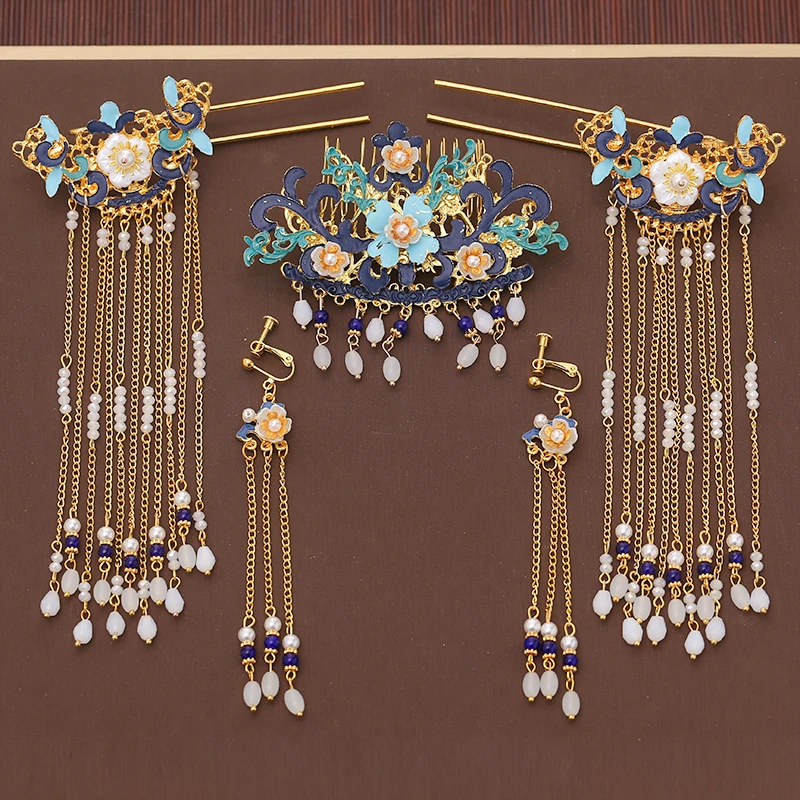 

Женский головной убор в старинном стиле, украшение для волос с кисточками, полный набор, украшение для древнего костюма