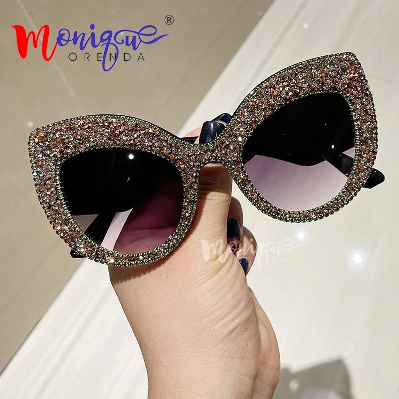 Vintage Oversized Cat Eye Sunglasses Women Retro Rhinestone Sun Glasses For Elegant Lady Fashion Punk Glasses Oculos square sunglasses women