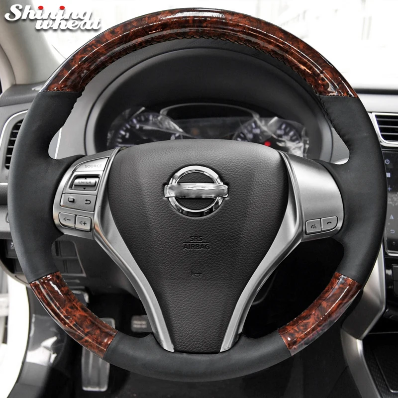 Блестящая Пшеница черная настоящая искусственная кожа углеродное волокно крышка рулевого колеса для Nissan 2013 Teana X-Trail QASHQAI Sentra