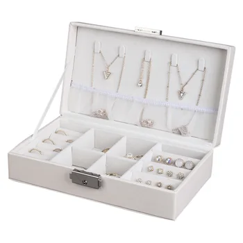 

Leather Jewelry Box Organizer Travel Big Jewlery Storage Display Necklace Earring Bracelet Velvet Women Jewellery Box with Lock