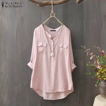 

ZANZEA Elegant Button Down Shirts Women's Spring Blouse 2020 Casual V Neck Work Blusas Female Long Sleeve Tops Plus Size Tunic