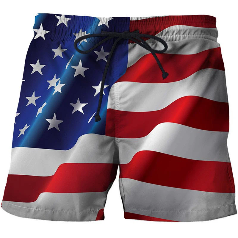 Yomiafy Mens USA Flag Print Short Pants Sports Quick Dry Shorts Surf Beach Swim Trunks 